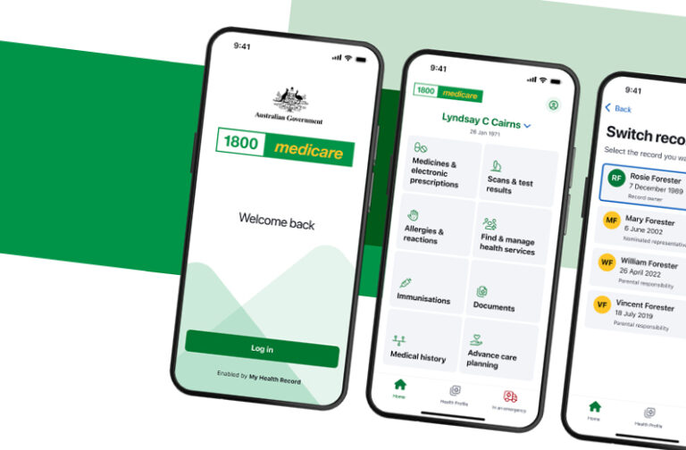 Screen displays of the 1800MEDICARE app