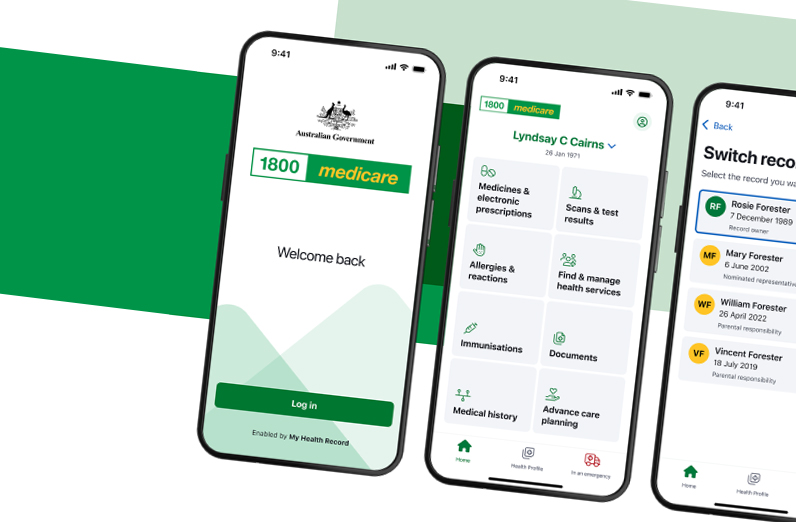 Screen displays of the 1800MEDICARE app